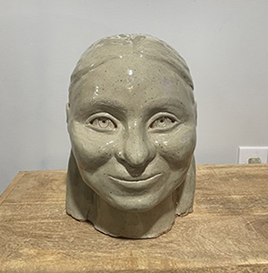 Image of the clay sculpture, Self Portrait by Jessa Lohr.